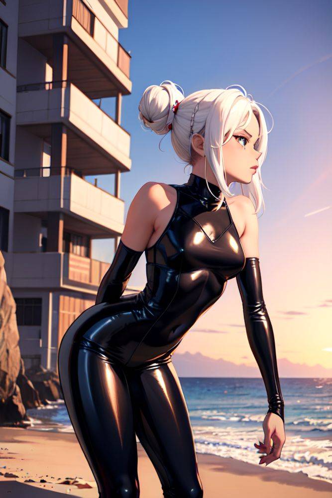 Anime Skinny Small Tits 18 Age Serious Face White Hair Hair Bun Hair Style Dark Skin Cyberpunk Beach Side View Bending Over Latex 3697512008211787696 - AI Hentai - #main