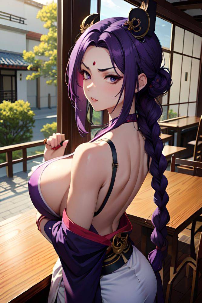 Anime Skinny Huge Boobs 20s Age Angry Face Purple Hair Braided Hair Style Dark Skin Painting Restaurant Back View Yoga Geisha 3697643434637168583 - AI Hentai - #main