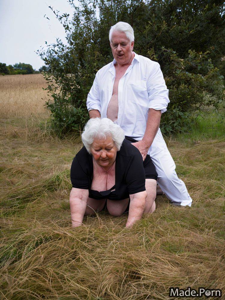 Photo kneeling white hair doggystyle fully clothed full shot bbw AI porn - #main