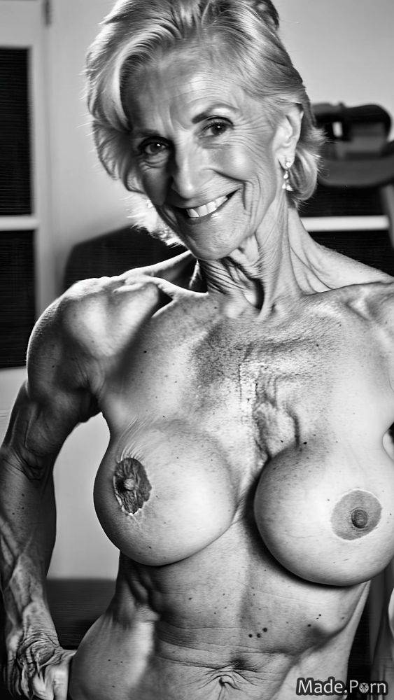 Babe muscular athlete athlete bodybuilder white hair gigantic boobs AI porn - #main