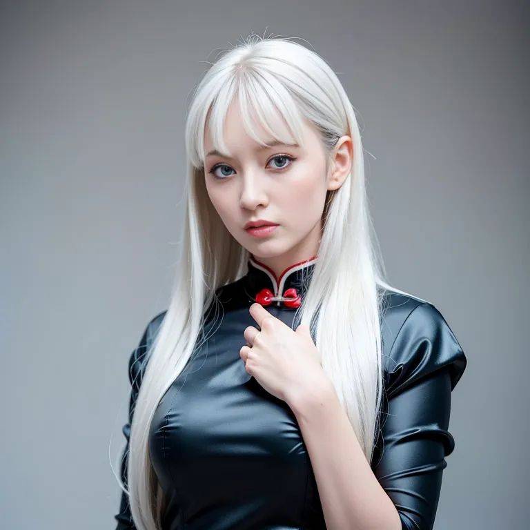 ,woman,twenties,(RAW photo, best quality, masterpiece:1.1), (realistic, photo-realistic:1.2), ultra-detailed, ultra high res, physically-based rendering,long hair,white hair,hair behind ear,bangs,blue eyes,shocked,qipao, - #main