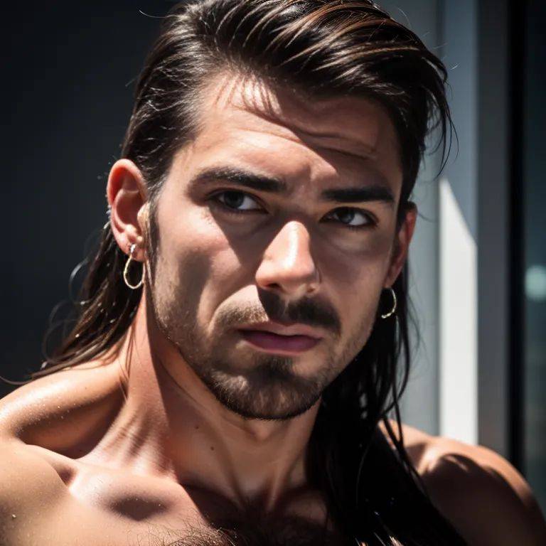 ,white people,manly man,twenties,(RAW photo, best quality, masterpiece:1.1), (realistic, photo-realistic:1.2), ultra-detailed, ultra high res, physically-based rendering,long hair,earings,shower,front view,(adult:1.5) - #main