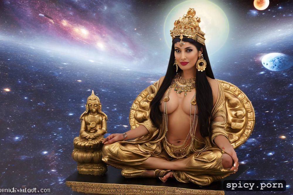 crown on head, facing viewer, big eyes, parvati goddess in space - #main