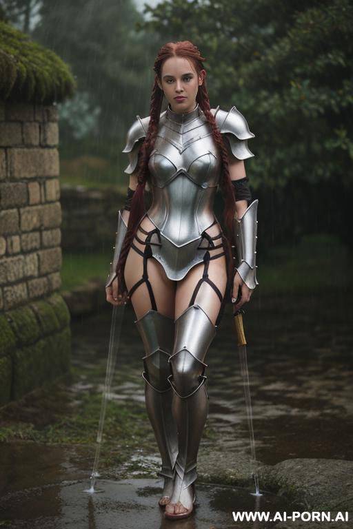 skimpy armor, lewd, wet hair, wet, flashing pussy, legs spread - #main
