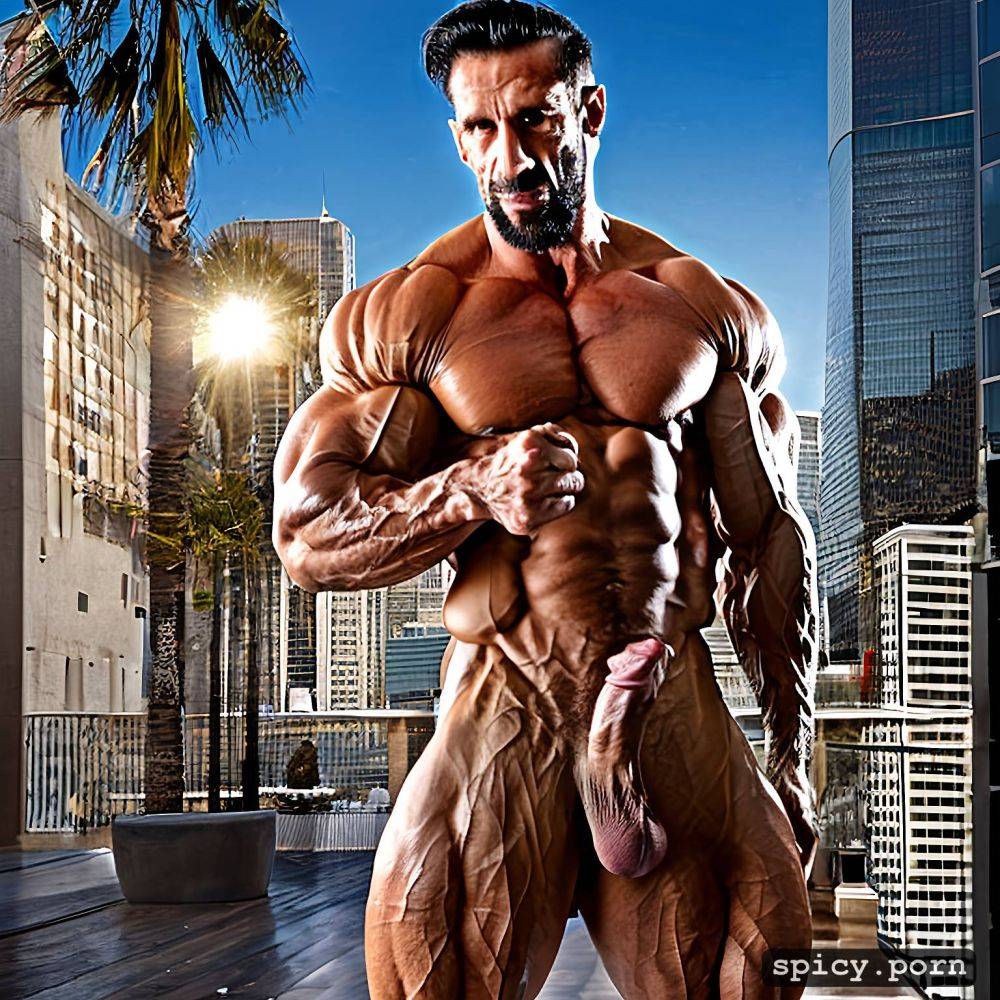 long athletic legs, wrinkled skin, sweat drips, hairy 87 years old grandpa arab with ripped abs - #main