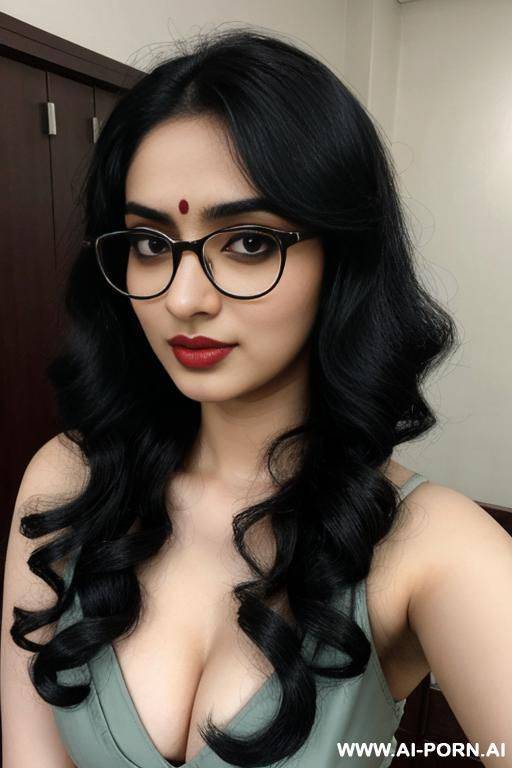 pale skin, cute, beautiful, indian woman, round glasses, round boobs, saree, full body - #main
