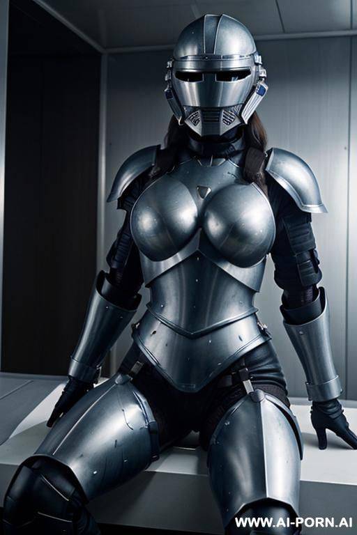 massive boobs, (((full clone armour))), (((closed clone helmet))), open legs, black skin - #main