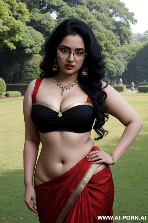 pale skin, cute, beautiful, indian women, round glasses, round boobs, red saree, navel piercing, chubby - #main