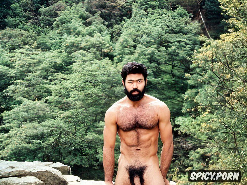 gay male jomon features hairy onsen intricate hair and beard - #main