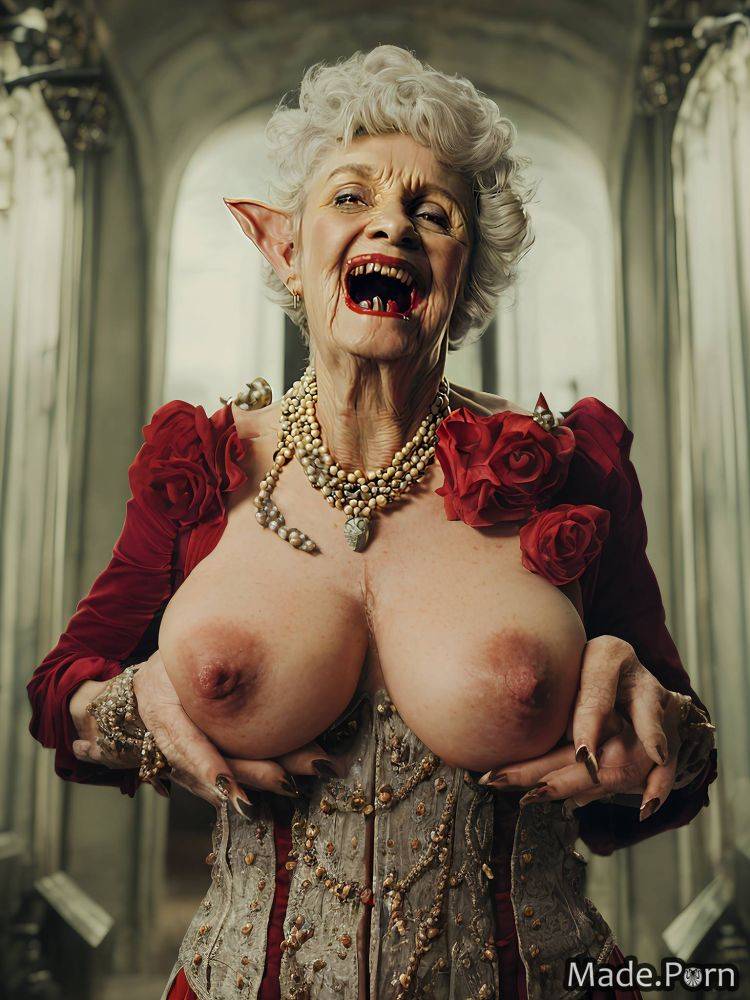Open mouth woman 80 looking at viewer demon horns fantasy goblin AI porn - #main