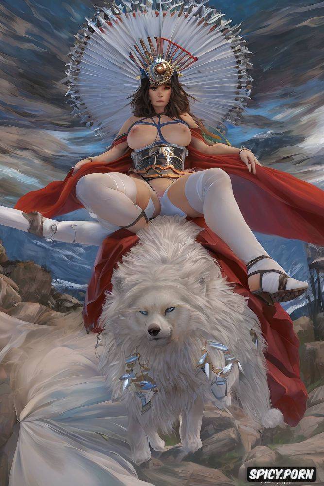 muscular thighs, shot from above, sibirian white wolf, princess mononoke - #main