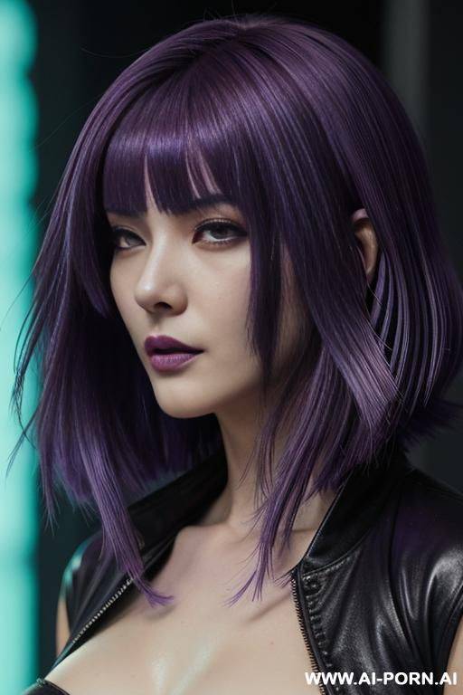 (mo to ko ku sa na gi character from ghost in the shell comic), (((violet hair))), very detailed crimman red eyes, - #main