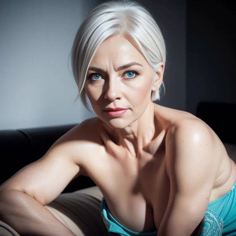 ,woman,aging,(RAW photo, best quality, masterpiece:1.1), (realistic, photo-realistic:1.2), ultra-detailed, ultra high res, physically-based rendering,short hair,white hair,hair behind ear,blue eyes,beautiful,happy,normal - #main