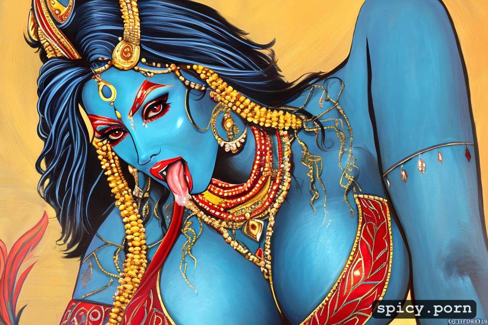 cum on boobs, indian godess kali, blue skin, tongue, cum on face - #main