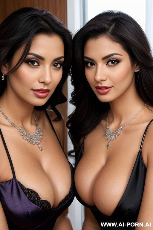 two super attractive latins with big tits neckless in closely beautifull dresses look seductive to viewer - #main