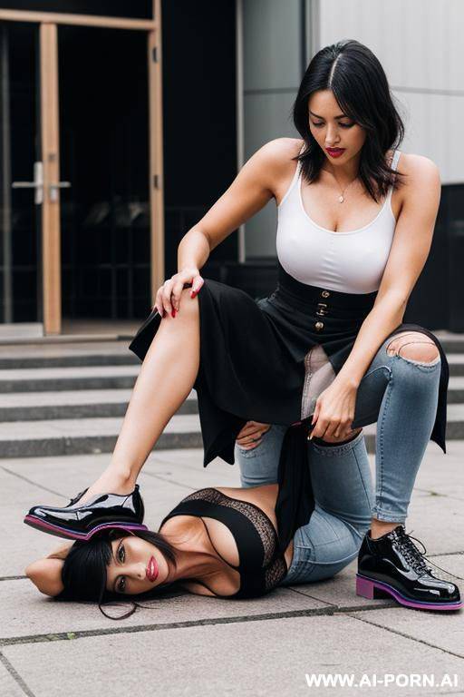 woman steps on woman with dirty shoes - #main