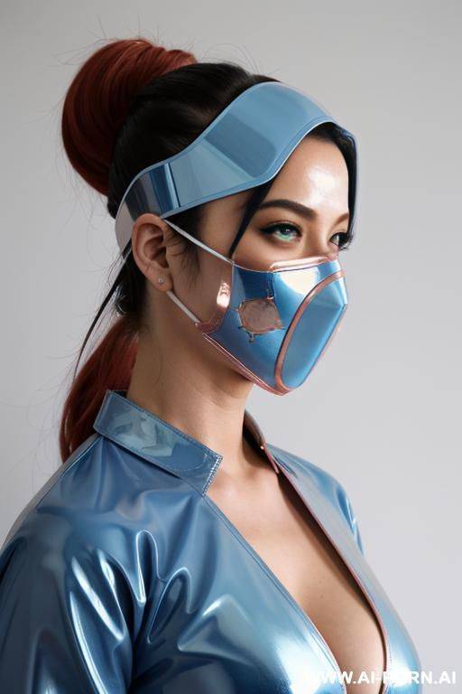 powder blue and rosegold, latex shinobi outfit, facemask - #main