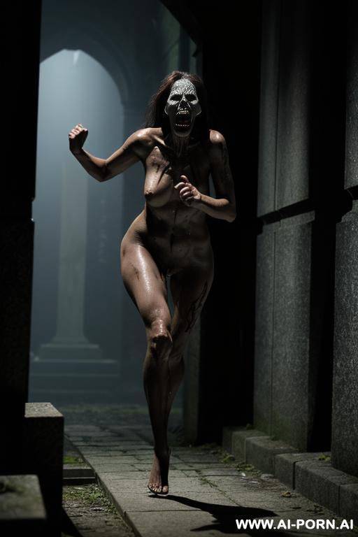 (running in dim light) (eerie screaming) (violent screaming) (full frontal body view) (scary face) ( figure) - #main