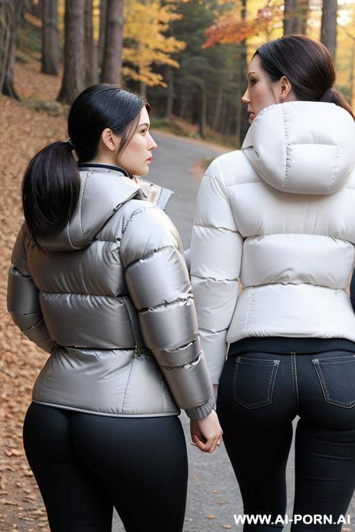 suburban moms, hiking, ((wearing thick puffer jackets)) - #main