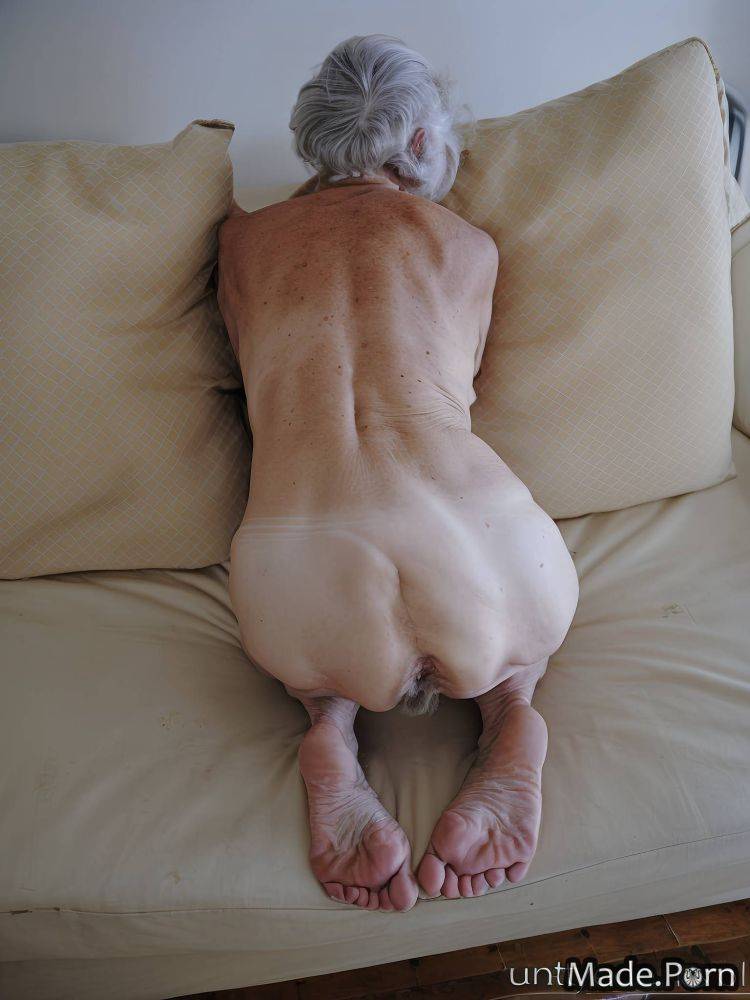 Barefoot 90 wife white hair feet from behind sun tanning AI porn - #main