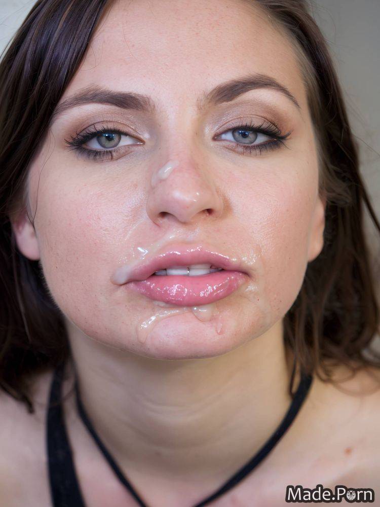 Shocked looking at viewer open mouth slutty facial long hair big tits AI porn - #main
