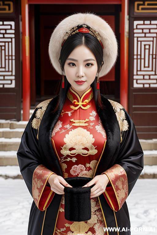 chinese traditional clog, silk, winter clothes, palace, beautiful face, perfect body, big eyes, big breasts, chinese, detail, seductive, rich lady - #main