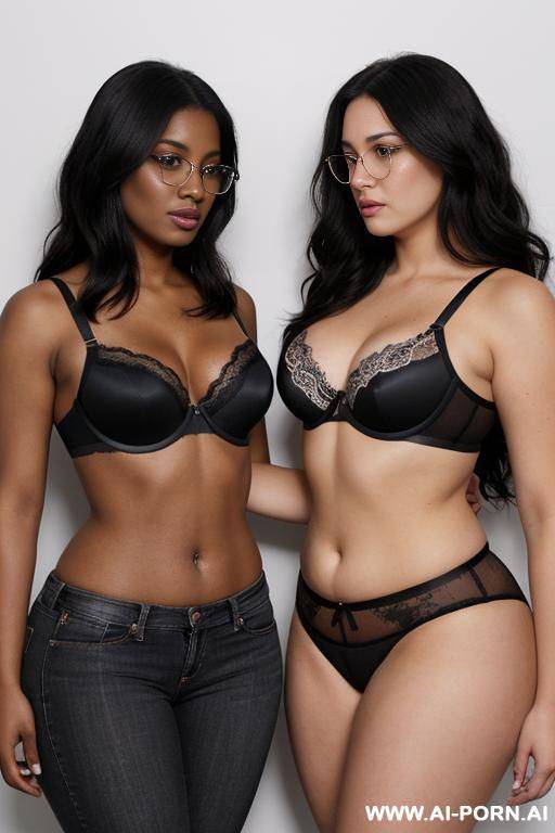 a big black woman is arguing with a big blonde white woman. they are in jeans and thdy have big butts and tits. their clothes are torn. they are face to face very close with their chests touching. they are barefoot. in a hair salon. - #main