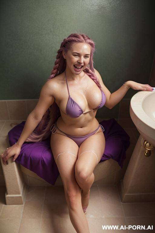 woman, 20 years old , lay down , fisting own pussy, pink long hair, titts, body, - #main