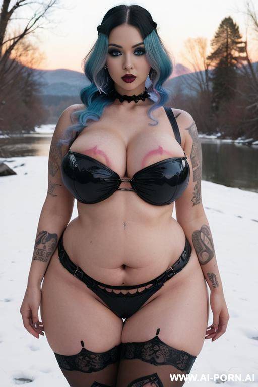beautiful gothic bbw, pretty bbw face, big round ass, (((extremely big hips))), massive tits, gigantic areolas, (((lots of cum on body))), stockings, ((nude)), flashing tits, gothic accessories, - #main