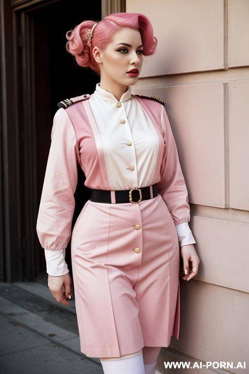 sad women with pink hair and tails in a very loose vintage uniform - #main
