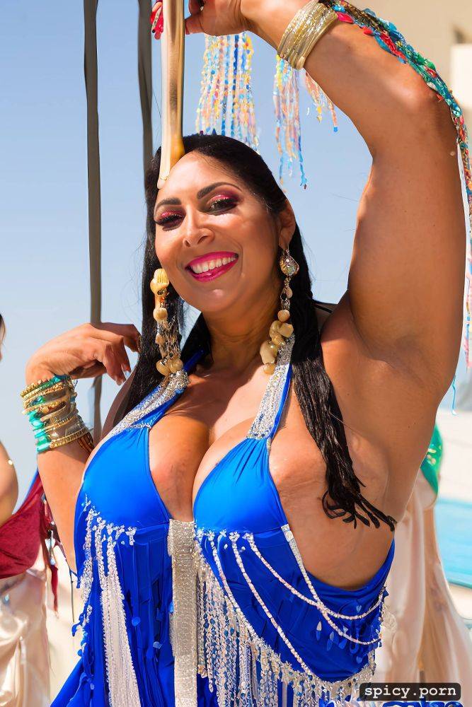 performing on stage, huge hanging boobs, 42 yo beautiful thick american bellydancer - #main