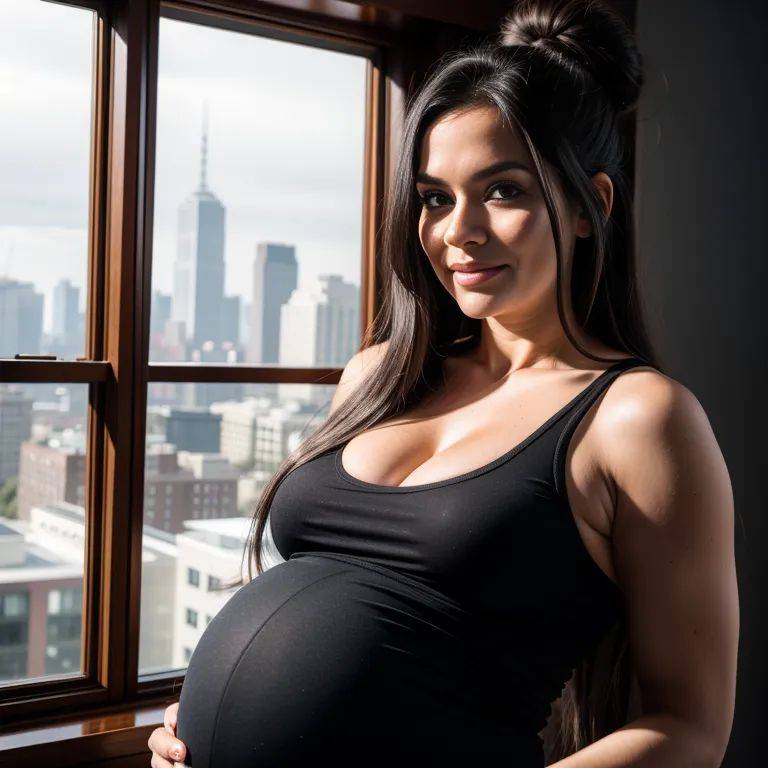 ,white people,woman,elder,(RAW photo, best quality, masterpiece:1.1), (realistic, photo-realistic:1.2), ultra-detailed, ultra high res, physically-based rendering,long hair,hair bun,black hair,happy,pregnant,(adult:1.5) - #main