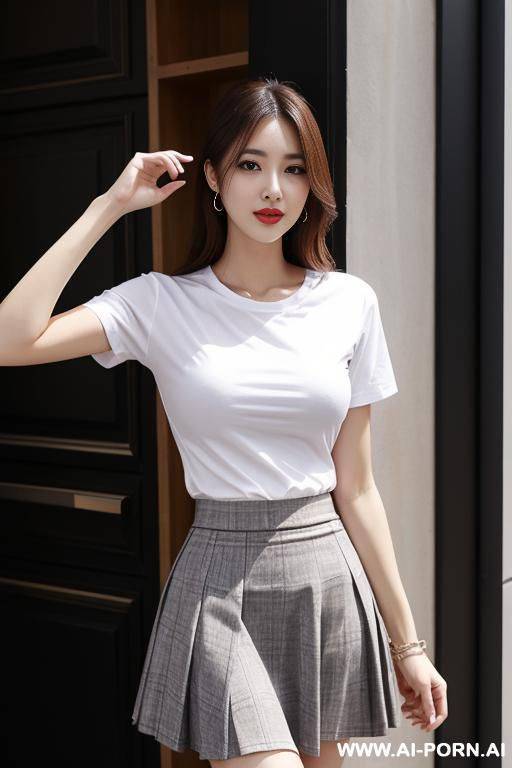 girl in a skirt and a t-shirt without a bra - #main