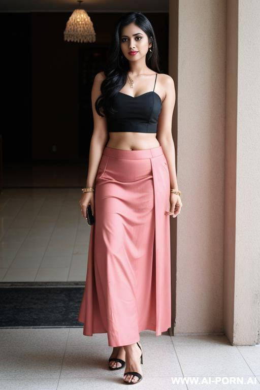 indian 30 yrs old woman wear long skirt and croptop, ankle strap heels - #main