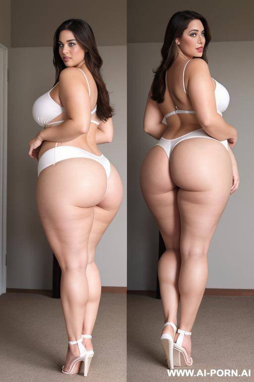 white bbw, waist, sexy big ass, full body frame standing up, wearing only flip-flops, sexy pose, good legs, brunette, skin, sexy feet, looking back at the camera, thick thighs - #main