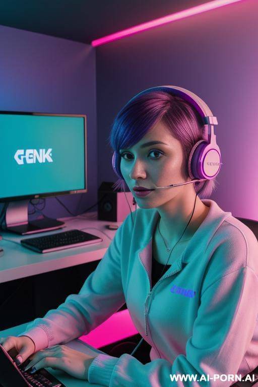 streamer sitting at desk, feet on table, legs spread, no underwear, masturbating - #main