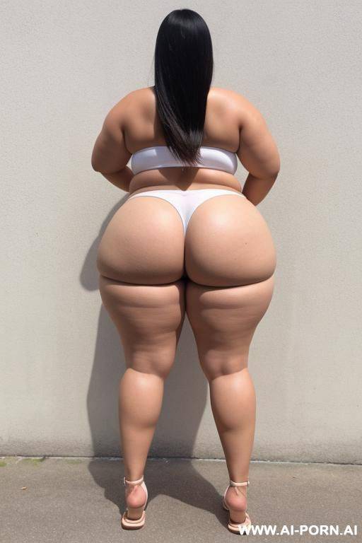 white bbw big ass, standing up, back view, full body, wearing only flip-flops - #main