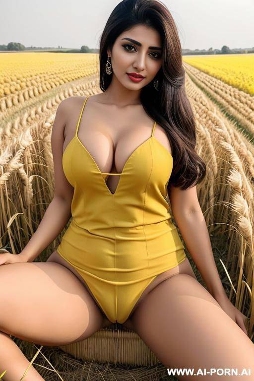 a pakistani woman shows her private parts sitting the wheat field yellow perfect body - #main