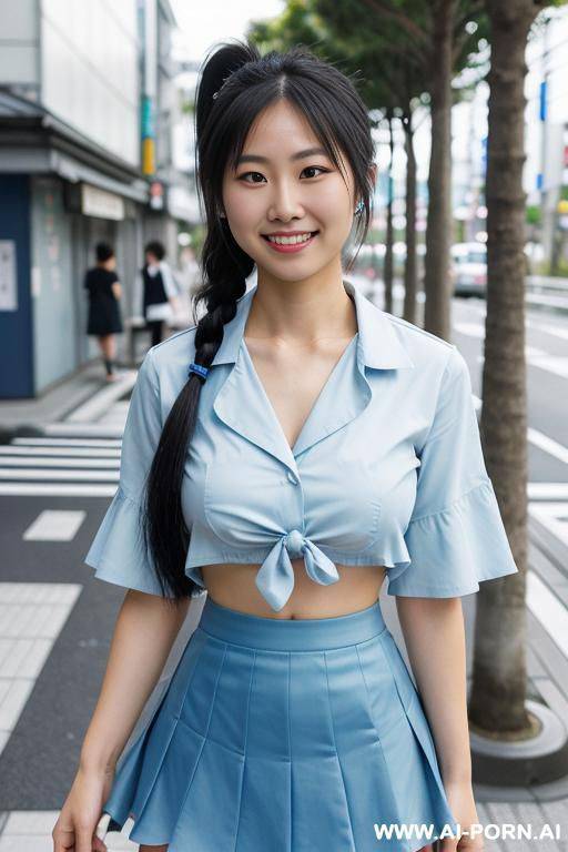 eye contact sailor shirt blue skirt tokyo street - #main