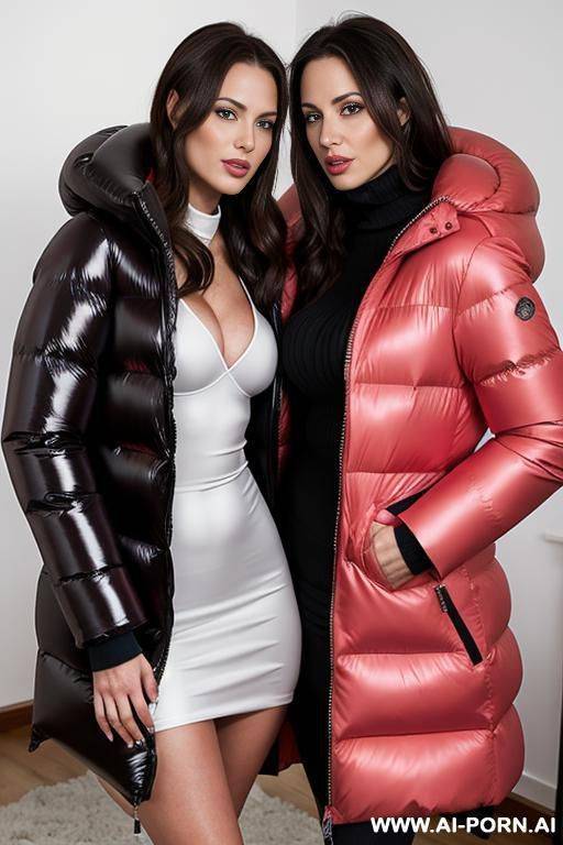 brunette having missionary sex in massive oversized puffer jacket - #main