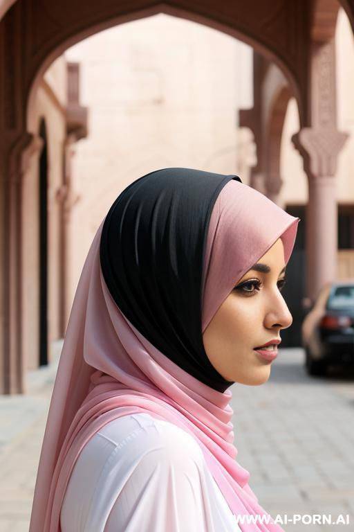 pink hair arab hijab side view - #main