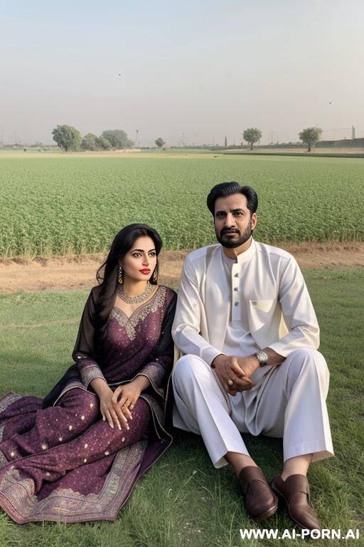 a pakistani couple sitting in pakistani field - #main