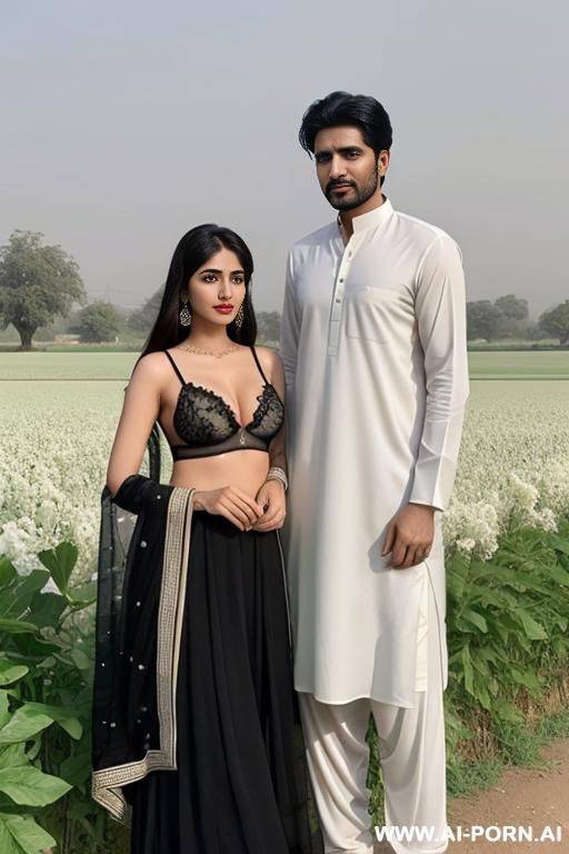 a pakistani couple in pakistani fields showing private body parts black bra white kameez - #main