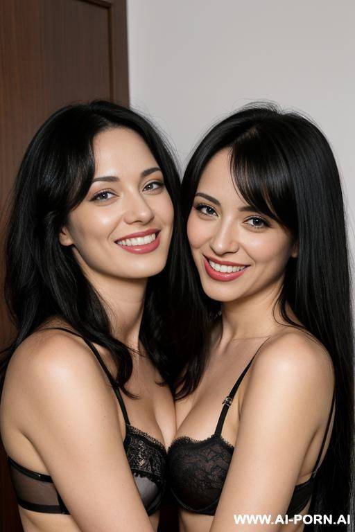 2 women with long curly black hair kissing each other - #main