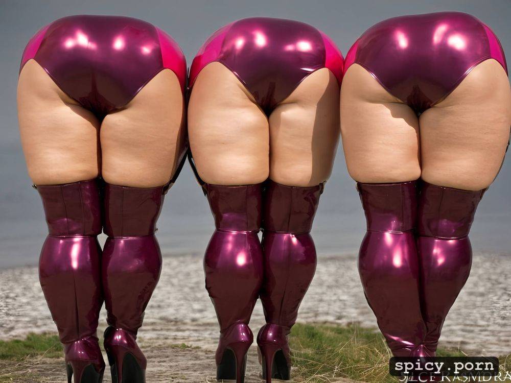 chubby, sagging tits, photo, pink latex thigh high high heels - #main