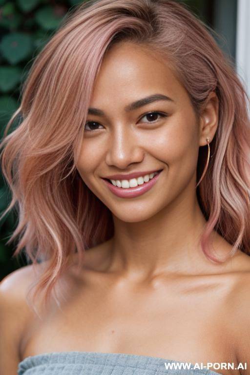 (highest quality) (visually pleasing) medium closeup, entering her tanned face, shoulder-lenght hair, pretty grin, canadian, various hairstyles, stepsister, tough look, - #main