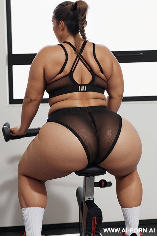 (chubby, (chubby woman), (chubby figure)), ((big round ass), (ass naked), (bare bottom), (show ass)), ((flash ass), (expose ass)), ( angle of view ass), (head looks to the side), ((long brown - #main