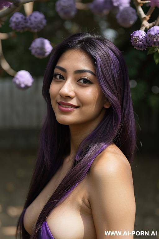 (highest quality) (visually pleasing) (se-ira sodesh-iro) medium closeup, her tanned body, detailed eyes, purple pupils, flowing hair, japanese, various hairstyles, cheerful escort, slutty look, - #main