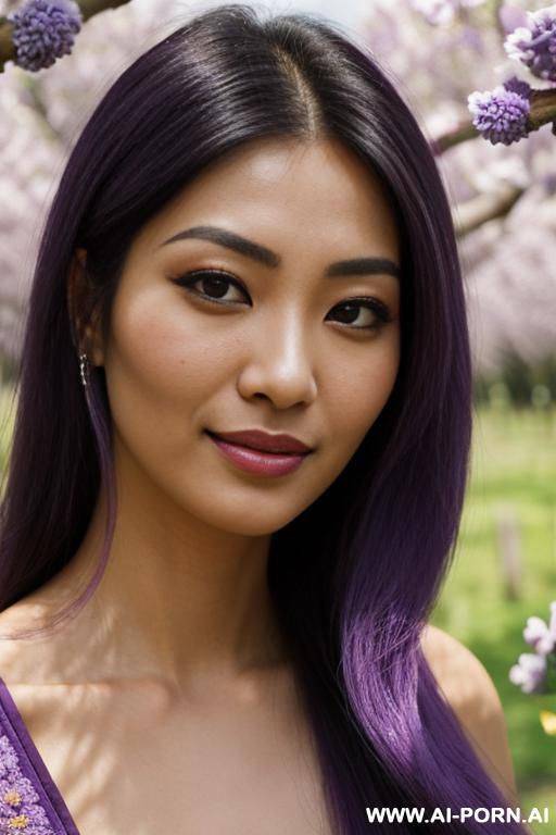 (highest quality) (visually pleasing) (se-ira sodesh-iro) medium closeup, her tanned body, detailed eyes, purple pupils, flowing hair, japanese, various hairstyles, cheerful wife, heroic look, - #main