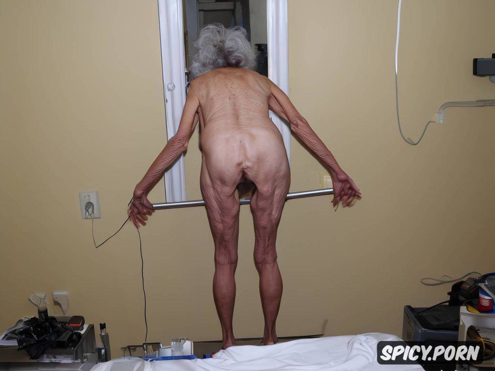 anal gape, thin, very old granny, spreading hairy pussy, hospital bed - #main